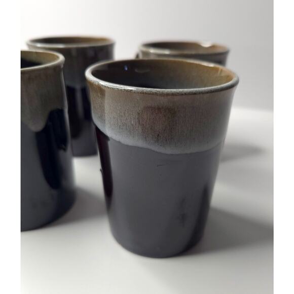 Set of 4 Vintage Brown Drip Glaze Trigger Two-Finger Handle Redware Mug Japan - Picture 3 of 13
